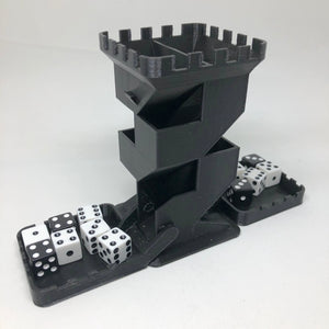 Castle Dice Tower with Folding Dice Trays - Double Sided - 5 1/8" tall