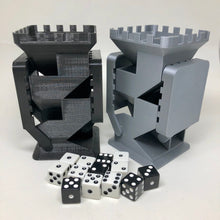 Load image into Gallery viewer, Castle Dice Tower with Folding Dice Trays - Double Sided - 5 1/8&quot; tall