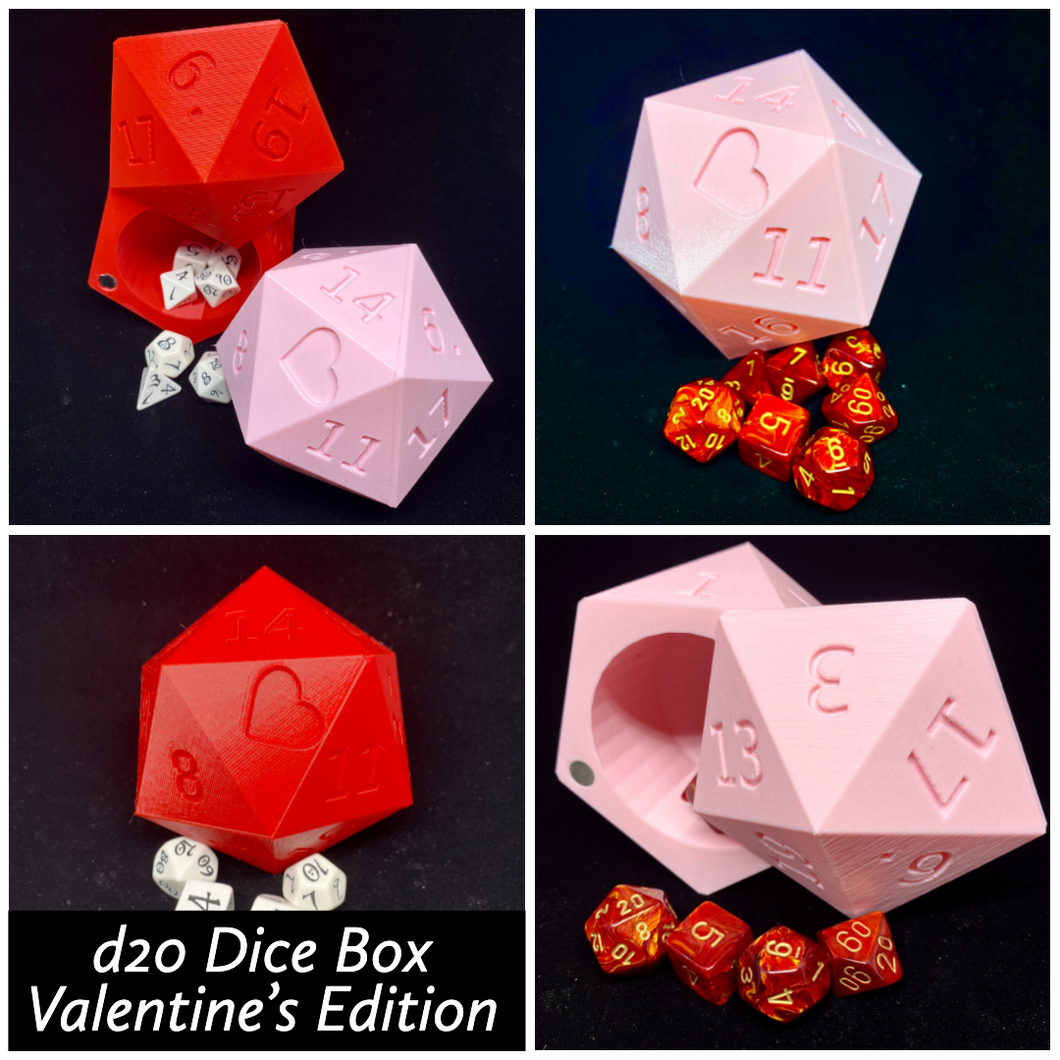 Valentine Edition d20 Heart Dice Case - Gift Box Storage Container - Large Fits 13 d6