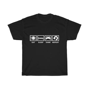 Eat Sleep Play Video Games Repeat Cotton Tee T-Shirt - Horizontal Logo