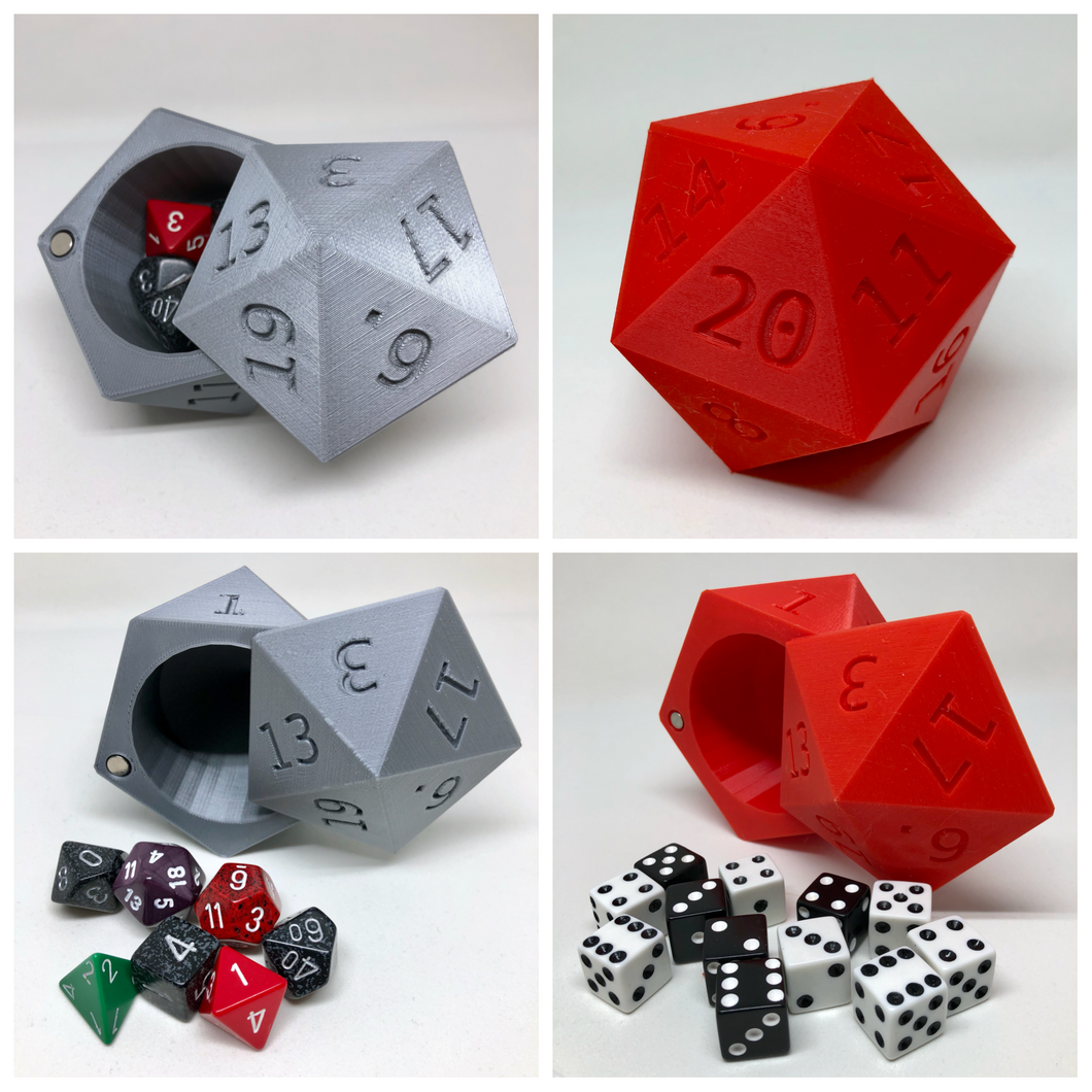 D20 Dice Case Storage Container w Magnetized Lid - Large Fits 13 D6